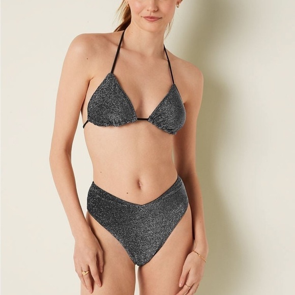 Black shimmer high waist cheeky bikini bottom size medium sparkle soft - Picture 5 of 11